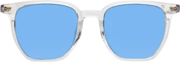 a pair of clear sunglasses with blue lenses