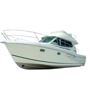 a white boat sitting on top of a trailer