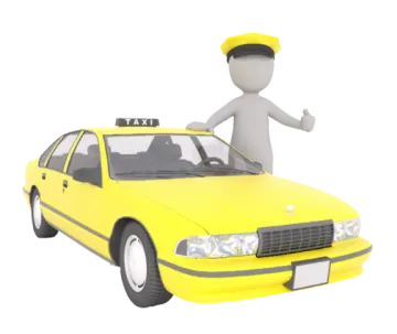 a person is standing next to a taxi car