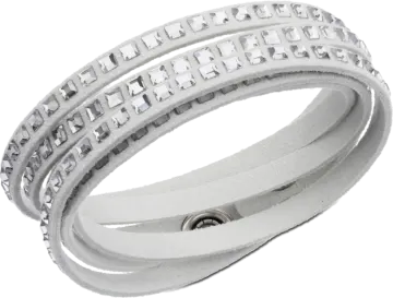 a white leather bracelet with crystal stones