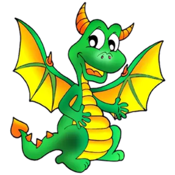 a green and yellow dragon with orange wings