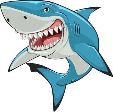 a cartoon shark with its mouth open