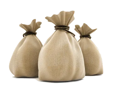 three bags filled with buk and tied together