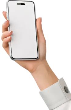 a woman's hand holding an iphone with a white screen