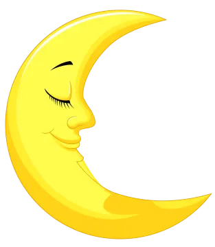 a yellow crescent with a smiling face