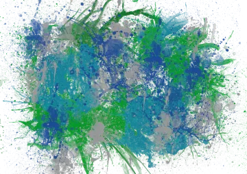 a blue and green paint spied on a white background
