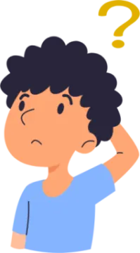 a boy with a question sign above his head