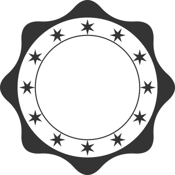 a black and white circle with stars around it