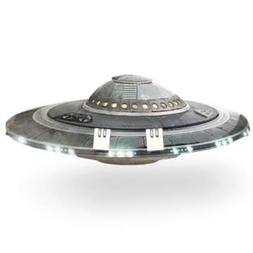 a model of a spaceship with lights on