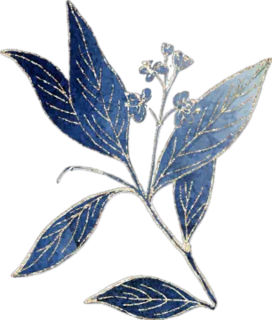 a blue and gold leaf on a white background