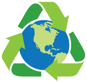 a green recycling symbol with the earth inside