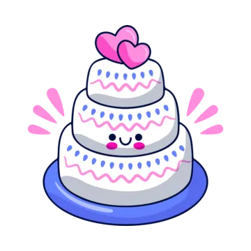 a cartoon cake with hearts on top