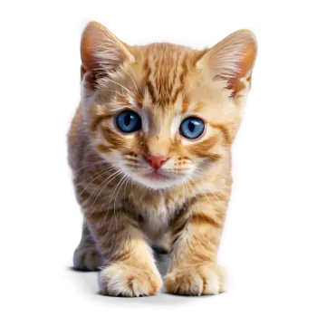 a small kitten with blue eyes on a white background