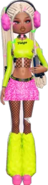 the doll is wearing a green outfit and pink shoes