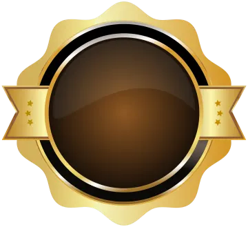 a black and gold badge with stars on it