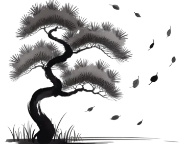 a black and white image of a tree with leaves