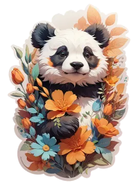 a panda is surrounded by flowers and leaves