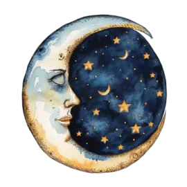 a drawing of the moon with stars in it