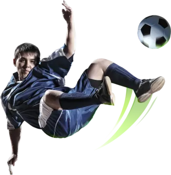 a man kicking a soccer ball in the air
