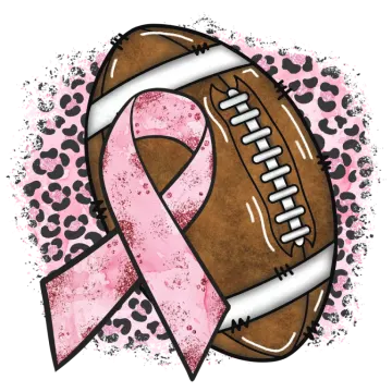 a pink ribbon with a football and leopard print