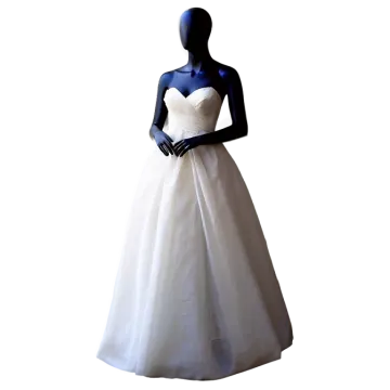 a white wedding dress on a manne
