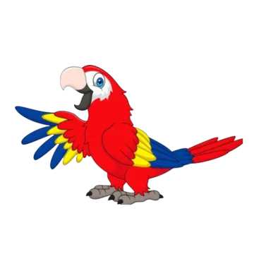 a red parrot with blue and yellow feathers
