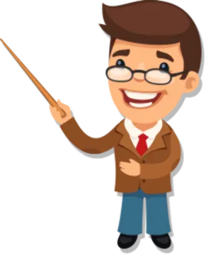 a cartoon character with glasses and a pointer