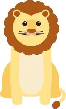 a cartoon lion sitting down on the ground