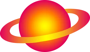 a red and yellow saturn logo