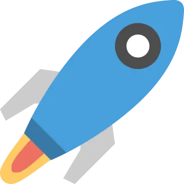 a blue rocket on a white background
