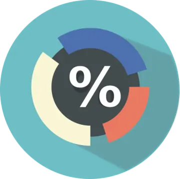 a circular icon with the percentage symbol on it