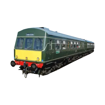 a green and yellow train on a white background