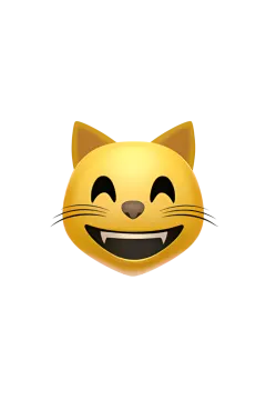 a yellow cat face with a big smile