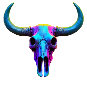a bull skull with colorful paint on it's face