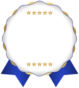 a blue and gold award ribbon with stars