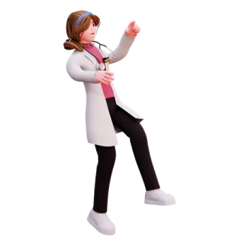 a female doctor in a white coat and black pants