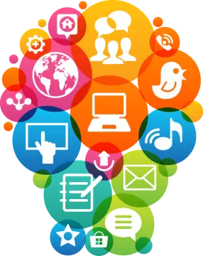 a bunch of colorful social icons on a white background