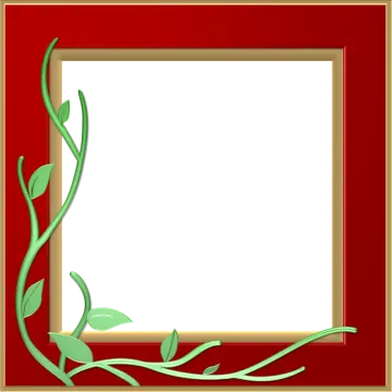 a red frame with green leaves on it