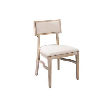 a wooden chair with white upholing