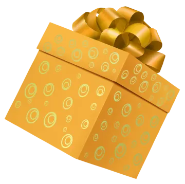a brown gift box with a gold bow