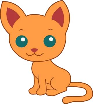 a cartoon cat with blue eyes sitting down