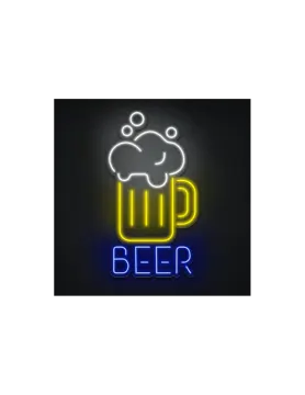 a neon sign with the word beer on it