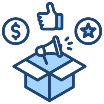 a box with thumbs and other icons