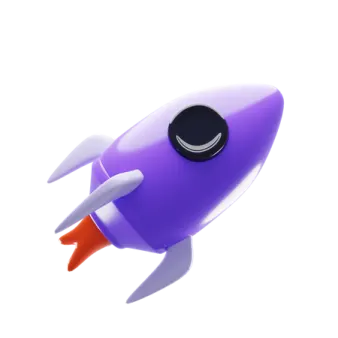 a purple and orange rocket is flying through the air