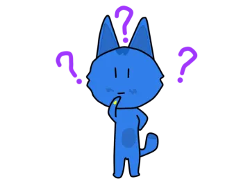 a blue cat with question marks on its head
