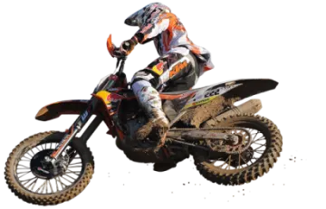 a person riding a dirt bike on a white background