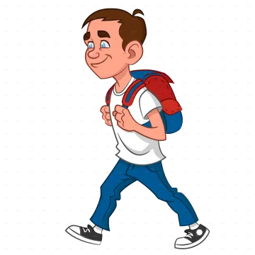 a cartoon boy with a backpack walking