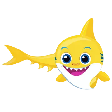 a smiling yellow shark with big eyes