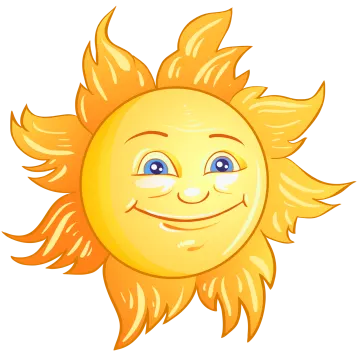 a smiling sun with blue eyes
