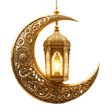 a crescent with a lantern hanging on it